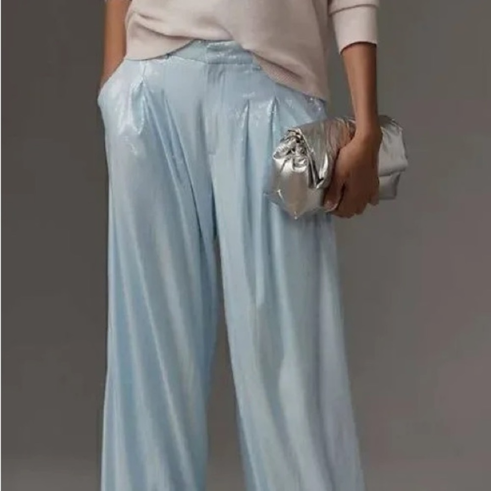 ‼️WOW‼️Anthropologie Light 🩵💙Blue SEQUENCE Wide Leg Pants‼️ - Picture 5 of 16